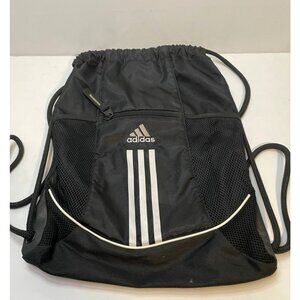Adidas gym backpack workout bag drawstring cinch pockets 18" x 12" black